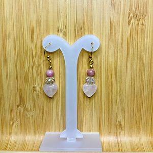Pink Heart with pink jasper and crystal bead earrings